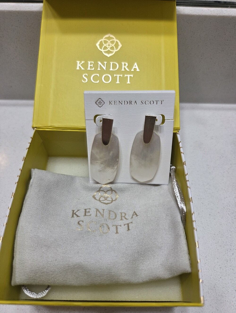 Kendra Scott Iridescent Mother-of-Pearl Drop Earrings with Silver Accents